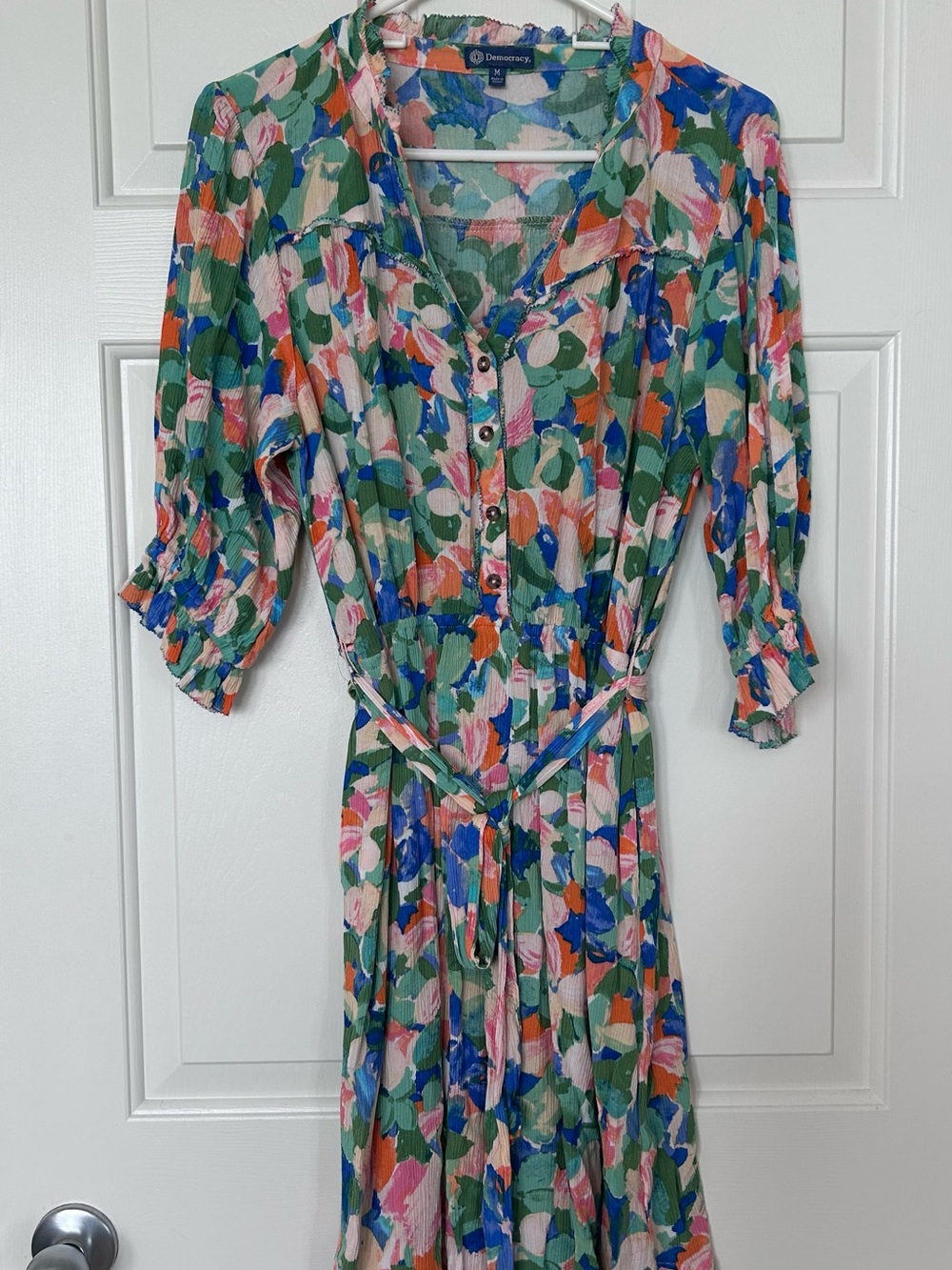 Democracy Floral Print Belted Midi Dress Size M